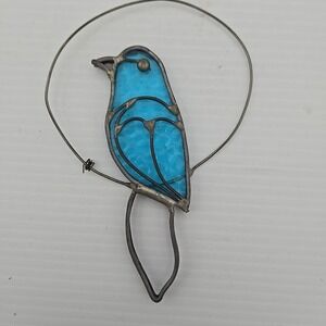Handcrafted Stained Glass Blue Song Bird   6" Suncatcher Beautiful EUC‎